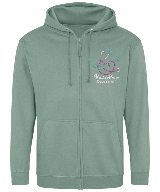 Zip Up Hoodie (Zoodie) -  Butterflies - With Your Name & Department